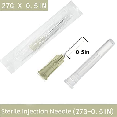 100 Pack 27Ga 1/2 Inch Sterile Disposable Injection Needle with Cap for Scientific and Industrial Lab Dispensing Needl Accessories (27Ga)