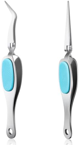 2PCS Crossing Locking Curved & Straight Craft Tweezers Pointed Tip Tweezers Stainless Steel Soft-Grip Tweezers Curved&Straight Fine Tip Tweezer for DIY Crafts Beads,Heat embossing,Small Embellishments
