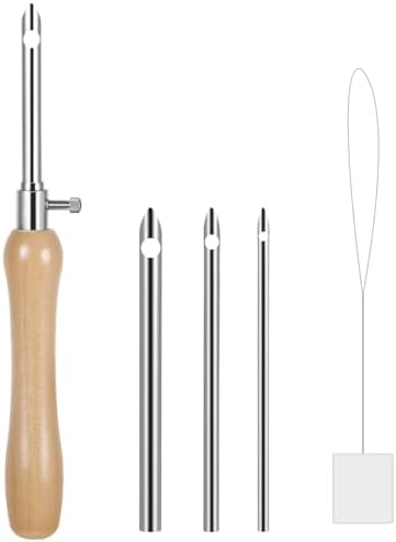 Oruola 5pcs Punch Needles, Lavor Punch Needle Set for Beginner DIY Craft Floss Cross Stitching Embroidery Tools,2.5/3.5/5mm Metal Tubes Wooden Punch Needle Tool and Punch Needle Threader
