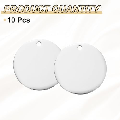 HARFINGTON 10 Pcs Round Blank Stamping Tags 25mm Stainless Steel Circle Polished Blanks Tag Pendants with Hole for Bracelet Crafts Labeling Making, Silver