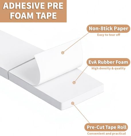 ZZRANYE 330Pcs Double Sided Foam Tape Pre-Cut Roll, 2 Rolls White Self-Adhesive Foam Squares 0.47 x 0.72 Inch for Crafts, Card Making, Scrapbooking, DIY Arts & Sewing Projects