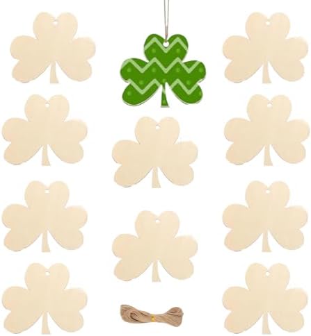 Wooden Clover Ornament, 10pcs Blank Wood Ornaments,3.5x3 in Used for Painting and Decoration DIY Technology, Hanging skrnrhrery