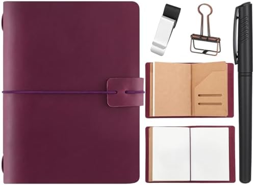 Thenshop Leather Travel Notebook 3 Inserts,Purple,Passport Size