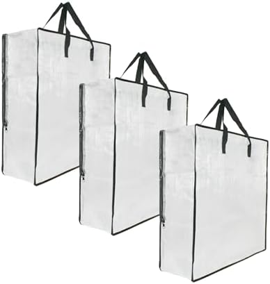 3 Pack Clear Storage Bags with Zipper and Handles, Blanket Bags For Closet Storage, Moving and Packing Supplies for College, Underbed Storage Organizer for Clothes Pillow Bedding Christmas Wreath