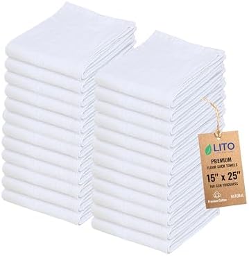 Flour Sack Towels – 24 Pack Cotton Kitchen Dish Towel, Tea Towels for Crafts, Embroidery, Baking, Bread Proofing – Thick, Absorbent, Quick-Dry – 15"x25" Natural