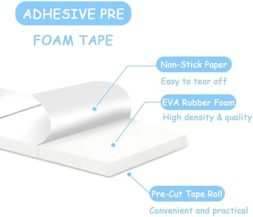 Double Sided Foam Tape Squares 0.75 X 0.5 Pre Cut Foam Adhesive Squares Roll with Acrylic Storage Box 3D Foam Tape for Crafts Arts Sewing DIY Office Supplies (Tape+Box, White)
