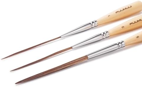 Fuumuui Long Liner Brushes - Artist Grade 3pcs Ox Ear Hair Detail Paint Brushes for Filling Corners, Marking, Outlining, Creating Edge Borders - Watercolor Acrylic Oil