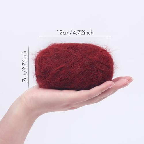 NICEEC 2 Skeins Long Pile Mohair Yarn 2.82oz/788yds - Red