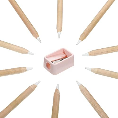 Tenare 10 Pieces White Chalk Pencils with Sharpener and Storage Tube