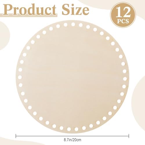 Fanfanwin 12 Pcs Wooden Basket Bottom Moses Crochet Basket Round Base Unfinished Wood Knitting Base for DIY Craft Weaving Making Supplies Home Decoration(8 Inches)