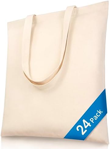 Phicorn Canvas Tote Bags, 15 x 16 in, 8 oz Cotton Blank | Long handles and reinforced stitching; blank cotton canvas for crafts, gifts, shopping, events, and everyday carrying
