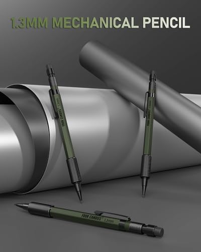 Four Candies 1.3mm Metal Mechanical Pencil Set with 72 Lead Refills, 3-Pack