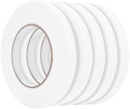 Double Sided Foam Tape 0.39In x 16.5FT 5 Pack, Mounting Tape Heavy Duty, Strong Adhesive Weatherproof Seal Strips for DIY Craft Picture Poster, Car & Gap Filling Mountings, Home Office Decor (White)