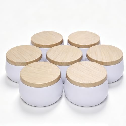 24 Pack 8 oz Candle Tins with Lids, Empty Metal Jars for Candle Making, Matte White Candle Containers with Wooden Grain Lids for DIY Aromatherapy, Bulk Candle Making Supplies for Making Small Business