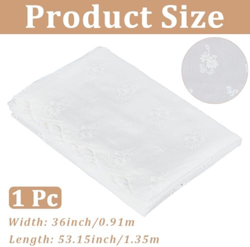 1.35M 35.83 Inch White Vintage Flower Scalloped Edge Embroidery Cotton Fabric by The Yard Floral Embroidered Lace Cloth Canvas Fabrics for Sewing Making Wedding Decor Clothing Accessories