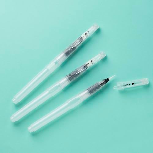 Zebra Pen Water Brush, Watercolor Flexible Nylon Brush Tip Pen, 0.6mm, 3-Pk