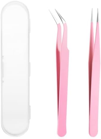 2 Pcs Sticker Tweezers, Craft Tweezers Scrapbooking Tools Precision Tweezer Pink Cute Crafting Tweezer for Stickers Lashes Electronics Scrapbooking (Pink)
