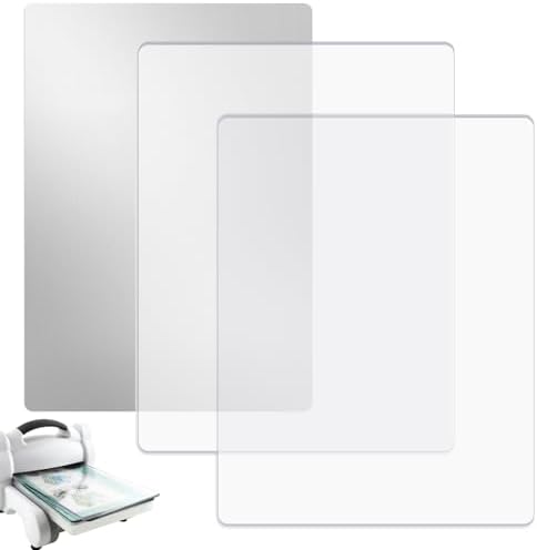 3 Pcs/Set Cutting Pad and Metal Shim Set for Die Cutting Machine – 2 Clear Polycarbonate Cutting Plates 8.75"x6" & 1 Stainless Steel Metal Shim 8.5"x6" for Scrapbooking Die-Cutting & Embossing Crafts