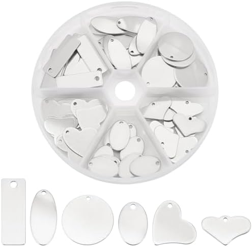 PH PandaHall 304 Stainless Steel Stamping Charms 60pcs 6 Style Blank Tags