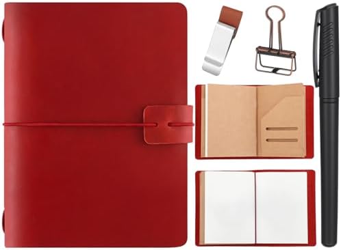 Thenshop Leather Travel Notebook 3 Inserts,Wine Red,Passport Size