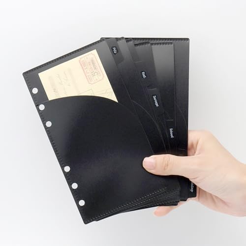 12 A6 Binder Divider Pockets Black Cash Envelopes