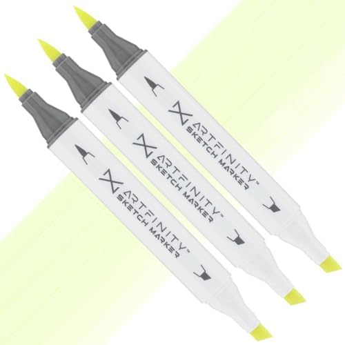 Artfinity Sketch Markers - Set of 3 - Lily White YG1-0, Vibrant, Professional, Dye-Based Alcohol Markers for Artists, Drawing, Travel, & More