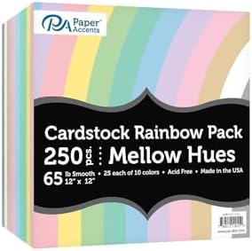 Accent Design Paper Accents Variety Pack, Rainbow Cardstock, Mellow Hues, 12x12 Inch, 250 Pack, 65lb Coordinated Color Cardstock, Scrapbooking, Card Making, and Crafts