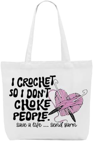 Crochet Knitting Humor Yarn Gifts Canvas Tote Bag, Reusable Grocery Shopping Bags for Crocheters Christmas
