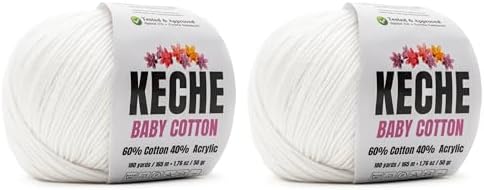 Keche Baby Cotton, 60% Cotton 40% Acrylic Yarn, Soft Cotton Yarn for Crochet and Knitting, Amigurumi Yarn 4 Skeins/Balls [1.76 Oz (50g) / 180 Yrds (165m)] x 2 White