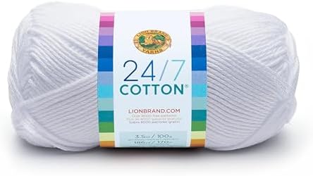 Lion Brand Yarn, 24/7 Cotton Yarn, White, 1 Pack