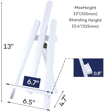 Artkey White Wooden Display Easel Stand, 13 Inch Folding Tabletop A-Frame Mini Easels for Canvas, Photos, Wedding Signs & Menus, Solid Radiata Pine Wood, 2 Pack