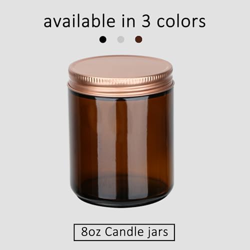 MILIVIXAY 20 Pack 8 OZ Thick Glass Dark Amber Candle Jars with Rose Gold Lids-Bulk Empty Candle Jars for Making Candles-Canning Jar for Spice, Liquid, Sample- Dishwasher Safe.