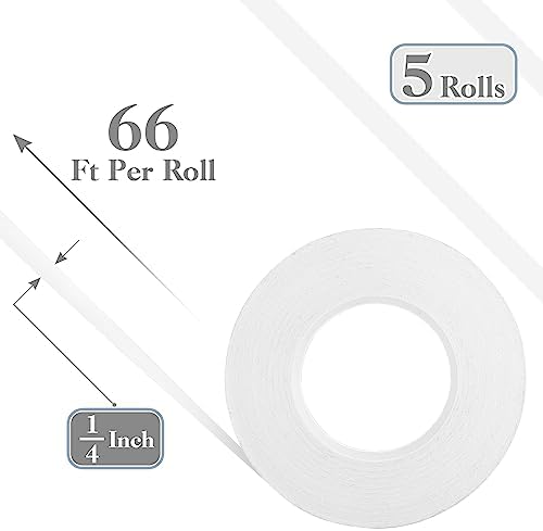 Kesote 5 Rolls Double Sided Tape for Crafts Scrapbooking Card Making, 1/4" Thin Double Sided Adhesive Tape Roll