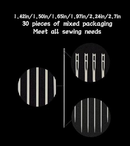 36 Pack Non Threading Sewing Needle Back Opening Dual-Purpose Sewing Needle with Wooden Needle Case+Square Storage Box+Black/White Threads Used for Sewing Clothes, Embroidery, etc(Mixed Sizes)