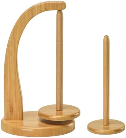 Yarn Holder with 2 Pcs Spindles for Knitting and Crocheting,Crochet Gift for Knitting Lovers,Wooden Yarn Spinner for Crochet by Artowell (Original Bamboo Color)