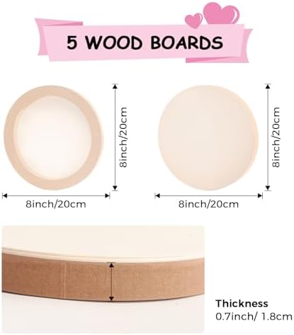 5 Pack 8x8 Inch Round Unfinished Wood Panel Boards for DIY Painting Crafts