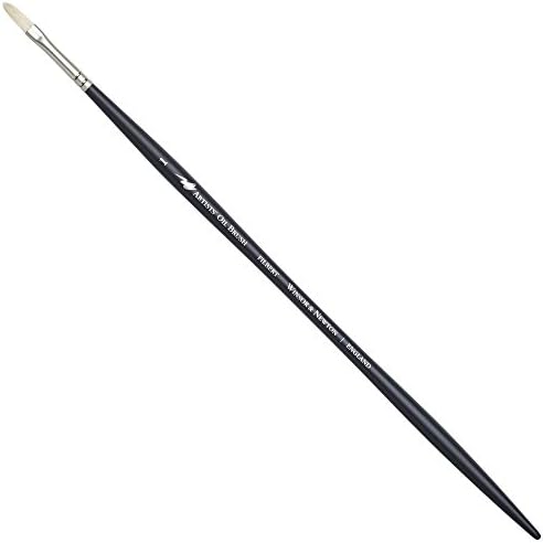 Winsor & Newton Artists' Oil Hog Paint Brush, Long Handle Size 1, Filbert | Handcrafted with interlocked Chungking bristles; Have spring, stiff, & flagged allowing large amounts of colour to be carried