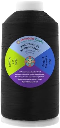 Mandala Crafts Size 346 210D T350 Black Bonded Nylon Thread, 415 YDs