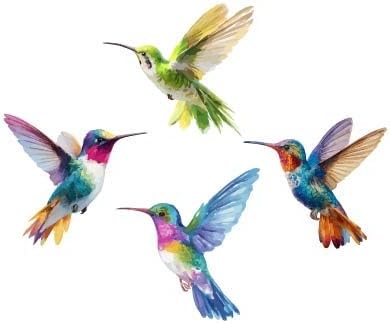 Colorful Watercolor Hummingbird Vinyl Window Stickers – 4 Pack Decorative Bird Decals for Glass, Laptop, Journal & Wall Decor – Waterproof 2" Each
