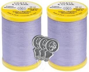 Coats & Clark Cotton All Purpose Sewing Thread 100% Mercerized Cotton 225 Yards Each Spool S970 2 Pack Bundle with 3 Bella's Crafts Needle Threaders (Lilac)