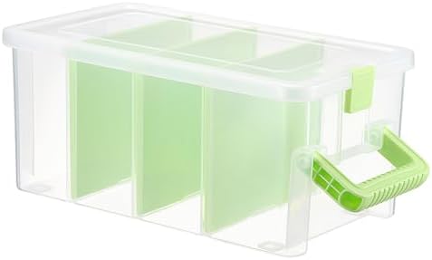 BTSKY Clear Plastic Dividing Storage Box with 4 Deep Compartment Sewing Box