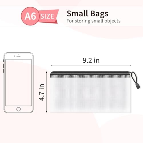 Umriox 12 Pack A6 Black Mesh Zipper Bags, Small Item Storage Organizer