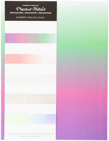 Shimmer Cardstock Paper 8.5 x 11- Assorted Glitter, Metallic, and Pearl Sheets for Crafts, Scrapbooking, Card Making - 20 Pack, 85lb Heavyweight, 230 GSM, Enchanted