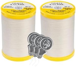 Coats & Clark Cotton All Purpose Sewing Thread 100% Mercerized Cotton 225 Yards Each Spool S970 2 Pack Bundle with 3 Bella's Crafts Needle Threaders (Natural)