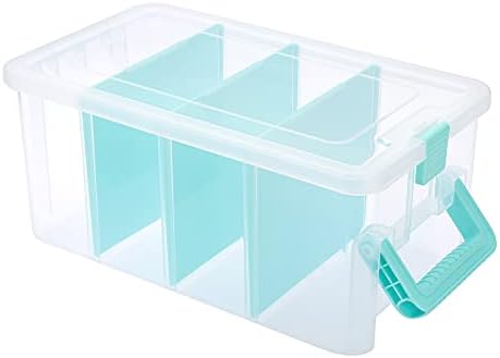 BTSKY Clear Plastic Dividing Storage Box with 4 Deep Compartment Sewing Box