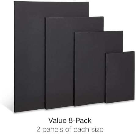 KINGART Black Canvas Panel Set – Large Rectangle Assortment, 8-Pack – 100% Cotton, Triple Gesso Primed Artist Boards for Acrylic, Oil, High-Contrast, & Mixed Media Painting