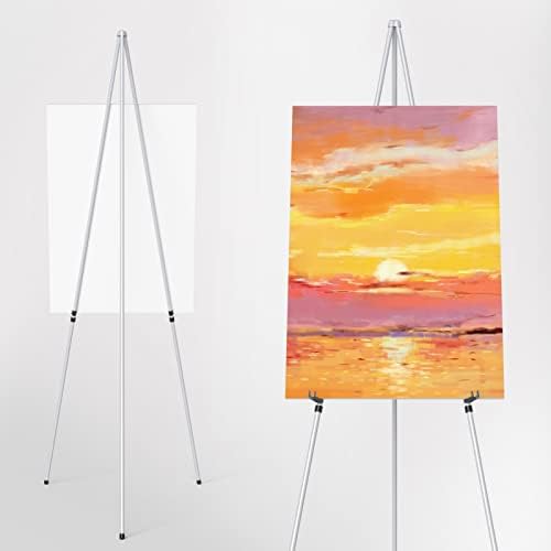 Portable Art Easel Stand 63 Inches - Silver Picture Stands for Display w/Bag - Tabletop Art Easel Stand for Sign, Wedding Signs, Poster Stand, Painting Canvas Stand - Metal Tripod, Easels for Display