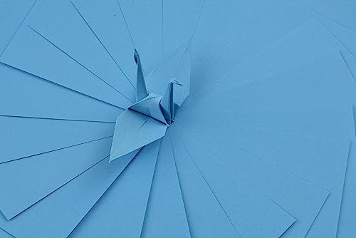 100 Origami Double Sided Color Medium Blue 3x3 Inches Square Easy Fold Paper for Folding, Cranes, Scrapbook (S17 Medium Blue)