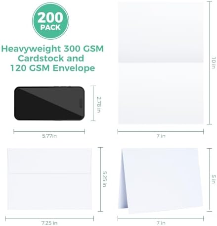 Ohuhu A7 5 x 7 Blank White Cards and Envelopes 200 Pack