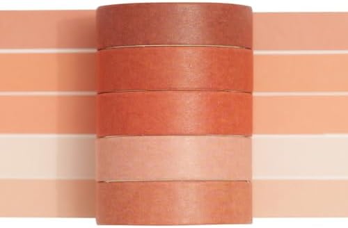 Solid Color Washi Tape Set - 5 Rolls Gradient Rainbow Adhesive Tapes Pastel Arts Decorative Masking Tape Sets for Craft, Kids, Scrapbook, DIY, Gift Wrapping (6-Terra Clay)